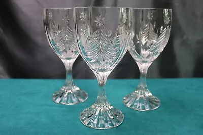 Set 3 Mikasa Crystal Christmas Tree Water Wine Goblets Glasses 6.75   • $35.88