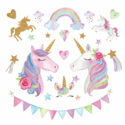 Nursery Wall Sticker Decals Watercolour Unicorn Rainbow Nursery Decor Removable  • $22.99