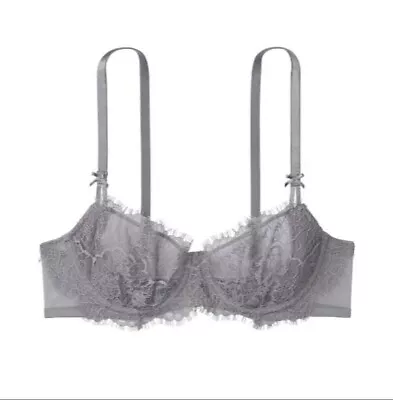 NWT Victoria Secret DREAM ANGELS Wicked Unlined Push Up Lace Demi Bra Gray 36DDD • $28.50