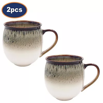 2pc Set Ceramic 370ml Mugs Reactive Glaze Tea Coffee Hot Beverage Cups Drinkware • £14.50
