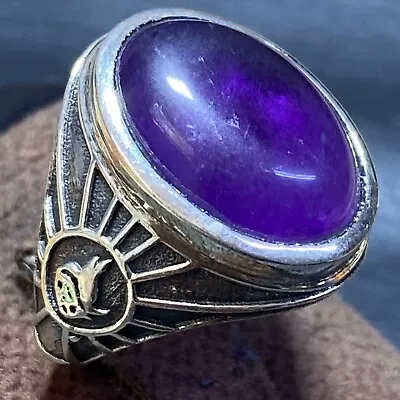 925 Sterling Silver Men' Ring Natural Untreated Amethyst Silver Ring All Sizes • $45