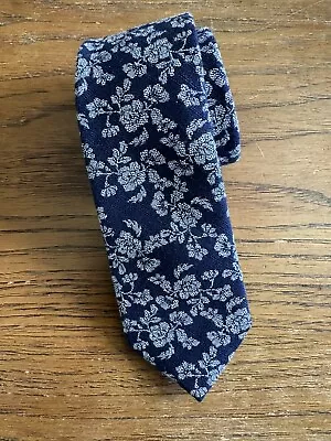 14th & Union Mens Slim Tie Navy Blue Gray Woven Floral Narrow Dress Suit Necktie • $12.25