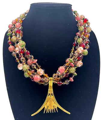 MMA 1976 Met Museum 24K Gold PLT EGYPTIAN LOTUS PENDANT NECKLACE VENETIAN MURANO • $250