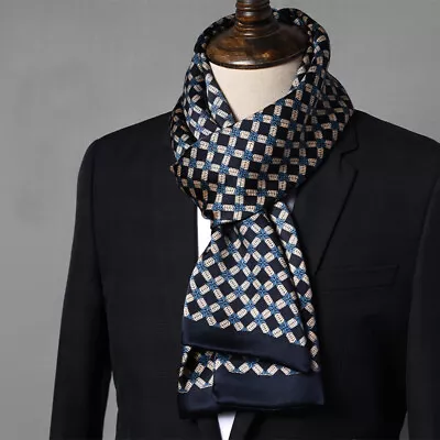 Men‘s 100 Silk Scarf Vintage Neckerchief Double Layer Cravat Blue Formal Gift • $16.99