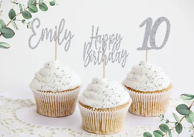 £4.50 • Buy Happy Birthday Cupcake Toppers Age Name Party Food Cake Decorations