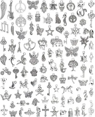 100 PCs Silver Charms For Jewelry Making Mixed Lot Pendants Bracelet Necklace • $8.59