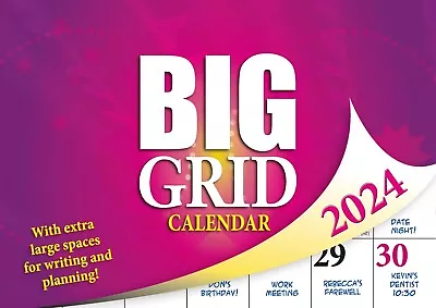 2024 Large Grid Big Print Easy 2 See Wall Calendar By Bartel BP402 NEW • $5.50