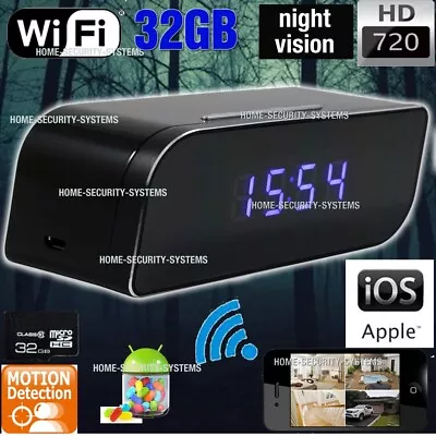 $130 • Buy WIFI Home Wireless Alarm Clock Camera 32GB Mobile Phone App Night Vision