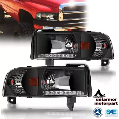 Headlights For 1994-2001 Dodge Ram 1500 2500 3500 Pickup Black Housing Headlamps • $99.99