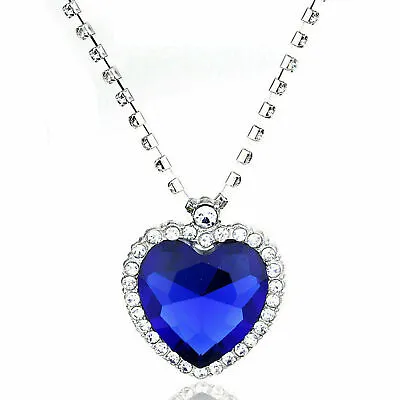 Titanic HEART OF OCEAN Blue CRYSTAL Pendant NECKLACE Lab-Cerated Silver Plated  • $3.99