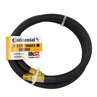 Continental Rubber Air Hose 3 Feet X 3/8 Inch 250 PSI Oil-Resistant Black 10372 • $13.95