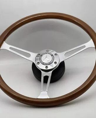 Wood Steering Wheel Fit Mercedes R129 W123 W124 W126 W140 W201 Wood Chrome 380mm • $329