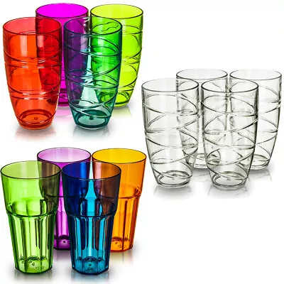 4 Tall Tumbler Glasses Reusable Plastic Clear Swirl Summer Party BBQ Picnic 600m • £7.94