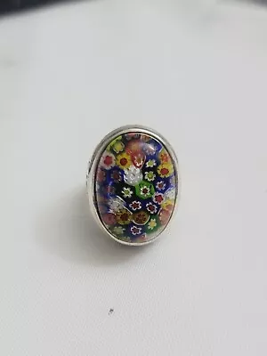 Vintage Sterling Silver Ring Millefiori Murano GlassRing Size 8 • $48