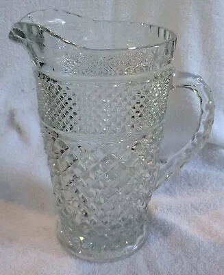 Vintage Anchor Hocking Wexford Crystal Glass Pitcher 64 Oz  Diamond Pattern • $7