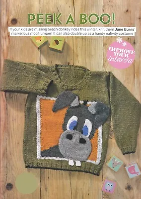 KNITTING PATTERN TODDLER CHILD SWEATER 1-11yrs INTARSIA DONKEY RIBBED DK SKM M2A • £3.60