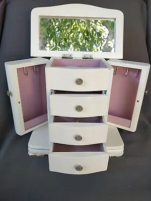 White Wooden Jewelry Box Chest Of Drawers Target Armoire With Mirror  • $22