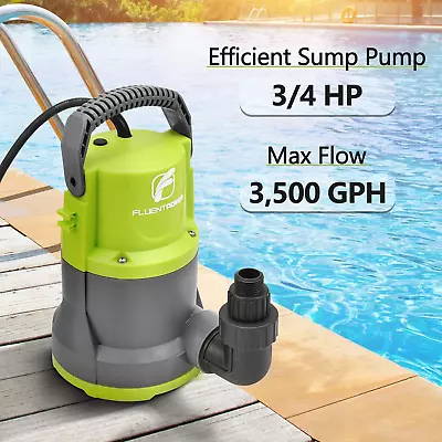 3/4HP Submersible Sump Pump 3500GPH Portable Utility Water 26Ft Cord Adapters Ch • $71.77