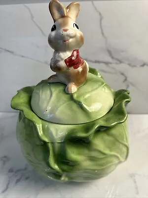 Vintage Metlox Poppytrail Ceramic Cookie Jar Rabbit On Cabbage 1960s Minor Chip • $72