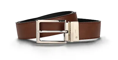 Mens Classic Reversible Belt Vegan Leather Square Silver Buckle Formal Elegant • $52.69