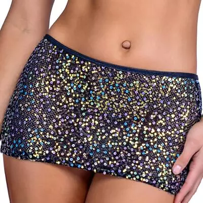 Sequin Fishnet Mini Skirt Shimmer Trim Shiny Sparkle Micro Dance Rave Black 6434 • $33.29