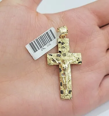 Real 10k Yellow Gold Cross Charm Pendant Nugget Jesus Crucifix 10KT Men Women • $203.08