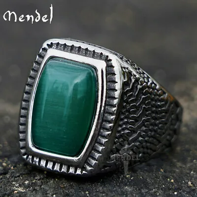 MENDEL Mens Stainless Steel Green Stone Bold Ring For Men Size 7 8 9 10 11 12 13 • $13.99