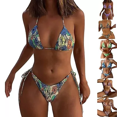 Buckle Bikini Bottom Women's Printed Bikini Sexy Lace Up Split Swimsuit • $38.53