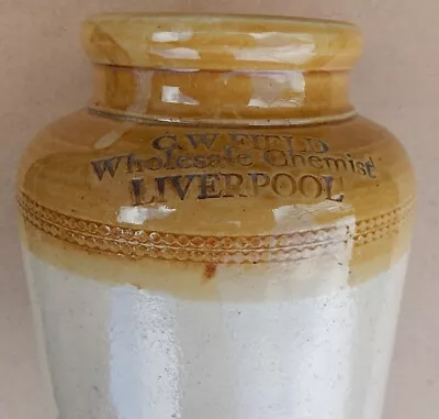 Large Stoneware Advertising Jam Pot Field Chemist Liverpool Hawley Bristol Maker • £30