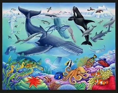 Under The Sea Whale Shark Quilt Top Wall Hanging Panel Fabric • $7.99