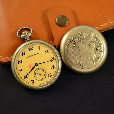 1970s MOLNIJA  WOLVES  3602 Vintage USSR Soviet USSR Pocket Watch Open Face • $69.99