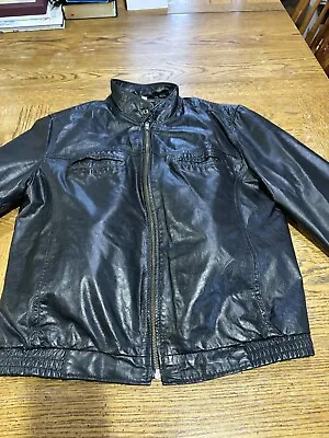 Vintage 70s Black Leather Biker Motorcycle Jacket Made In Argentina 38 Regular • $75