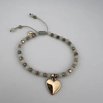 LOLA ROSE Semi Precious Green / Gold Heart Stone Friendship Adjustable Bracelet • £16.99