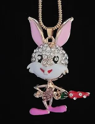 3D JOINTED Betsey Johnson Cartoon Bugs Bunny Rabbit PURPLE Pendant Necklace  • $17.99