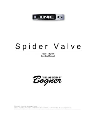 Line 6 Spider Valve Service Manual 100 Watt Head • £32.17