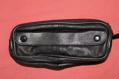 Real Leather Black Pouch Purse Bag Belt 2 Zipped Compartments • £5.30