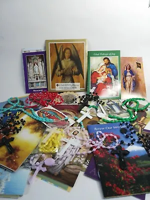 Vintage Mixed Lot Of Religious Items~ Plastic Rosaries ~ Holy Cards Pamphlets • $11