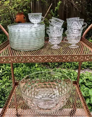 Vintage Indiana Glass Colony Whitehall Stacked Cubed Design Punch Bowl Set • $355