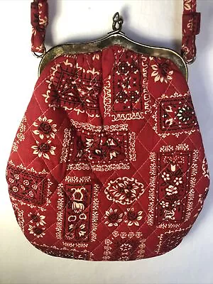 Vintage Red Bandana Purse W Kiss Lock /Boho Hippie Western By Cara USA • $23.99