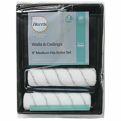 Harris Walls & Ceilings 9  Medium Pile Roller Set Twin Sleeve Paint Rollers • £7.98