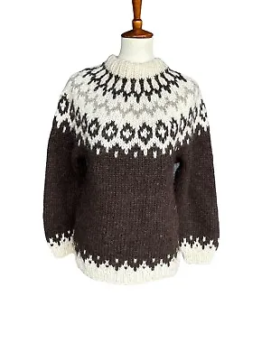 Vintage 1970’s Icelandic 100% Wool Handmade Fair Isle Tan Sweater • $70