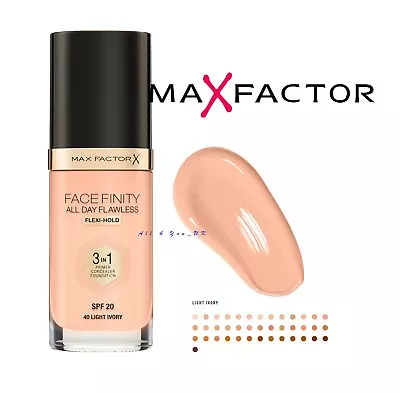 MAX FACTOR FACEFINITY ALL DAY FLAWLESS 3IN1 FOUNDATION SPF20-Please Choose Shade • £9.99