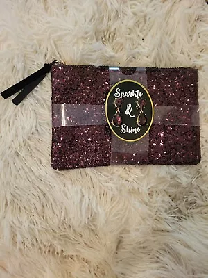 Purple Glitter Bling Sparkle & Shine Travel Makeup Bag Money Bag With Earrings  • $7