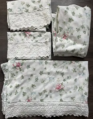 Double Full SIZE Sheets Set VINTAGE Dan River IVY Lace FITTED FLAT PILLOWCASES • $32.99