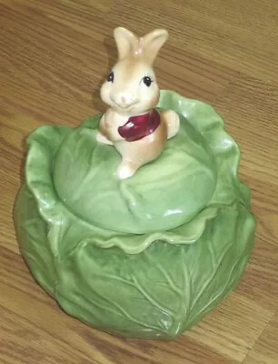 Rare Poppytrail Pottery Metlox Bunny Rabbit On Cabbage Cookie Jar ADORABLE Piece • $75