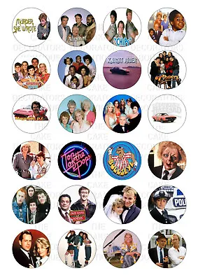 24 Edible 80's 1980's TV Shows Iced Icing Fondant 4cm Cupcake Toppers Cake • £4.75