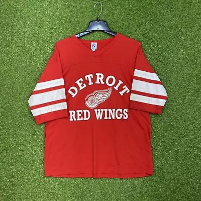 Vintage Logo 7 Detroit Red Wings T-Shirt Mens Size XL Made In USA Red NHL Hockey • $19.99