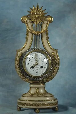 Rare & Superb Antique French Gilded Bronze & White Carrara Marble Lyre Clock • $3000