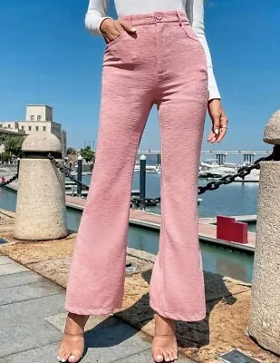 Womens Size 12-14 Dusty Pink Flared Trousers Brand New L Hippie 70s Retro Wavy • £14.95