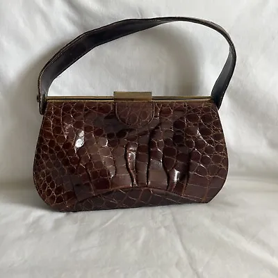 Vintage Deitsch Brown Alligator Purse Handbag Brass 40s-50s • $42